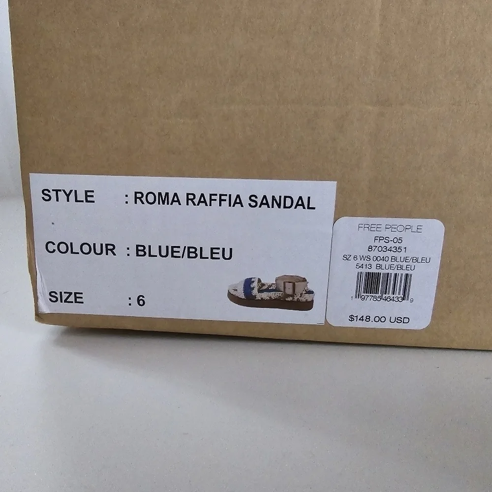 NIB Free People Boho Roma Raffia Sandals Platform Blue Cream Size 6 - Picture 15 of 16